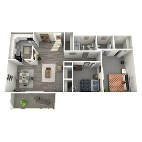 Floor plan for 2 beds, 1.5 baths